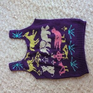 Vintage 70s 80s Retro Sleeveless Knit Sweater Vest Tank Purple Animal Design